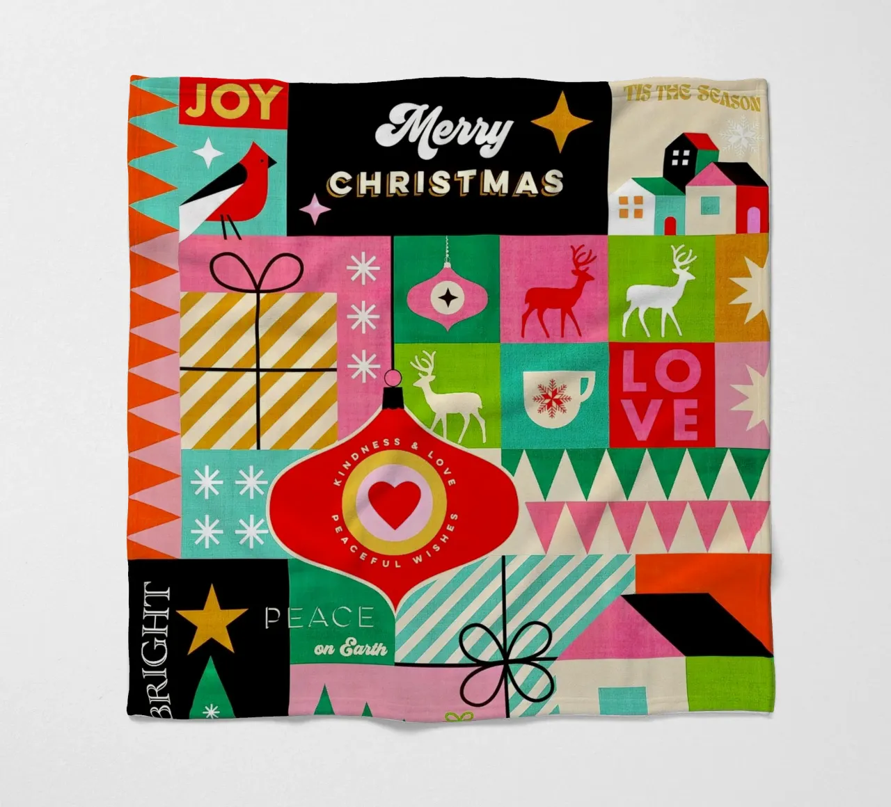 Buon Natale, auguri colorati di buone feste Patchwork coperta in pile da Dominique Vari