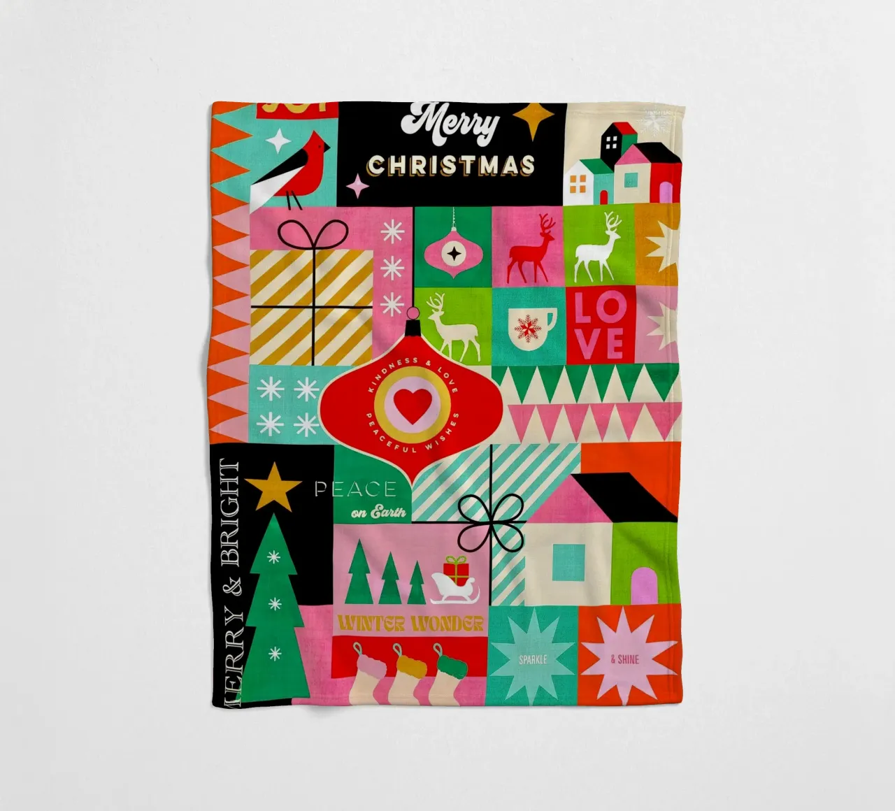 Buon Natale, auguri colorati di buone feste Patchwork coperta in pile da Dominique Vari
