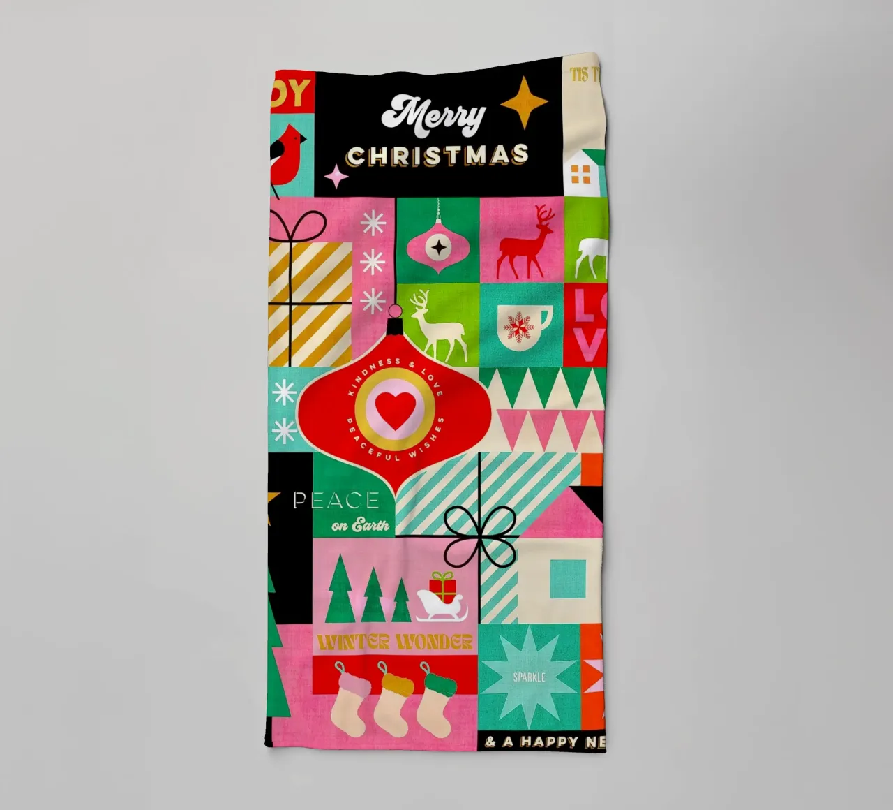 Buon Natale, auguri colorati di buone feste Patchwork asciugamano da bagno da Dominique Vari