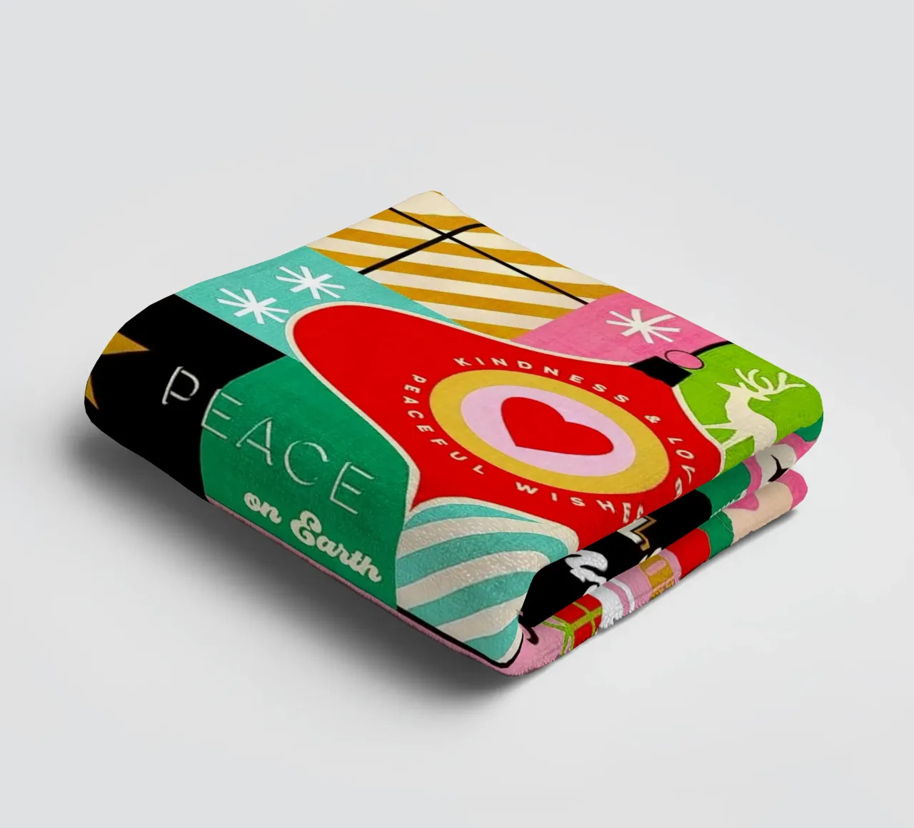 Buon Natale, auguri colorati di buone feste Patchwork asciugamano da bagno da Dominique Vari
