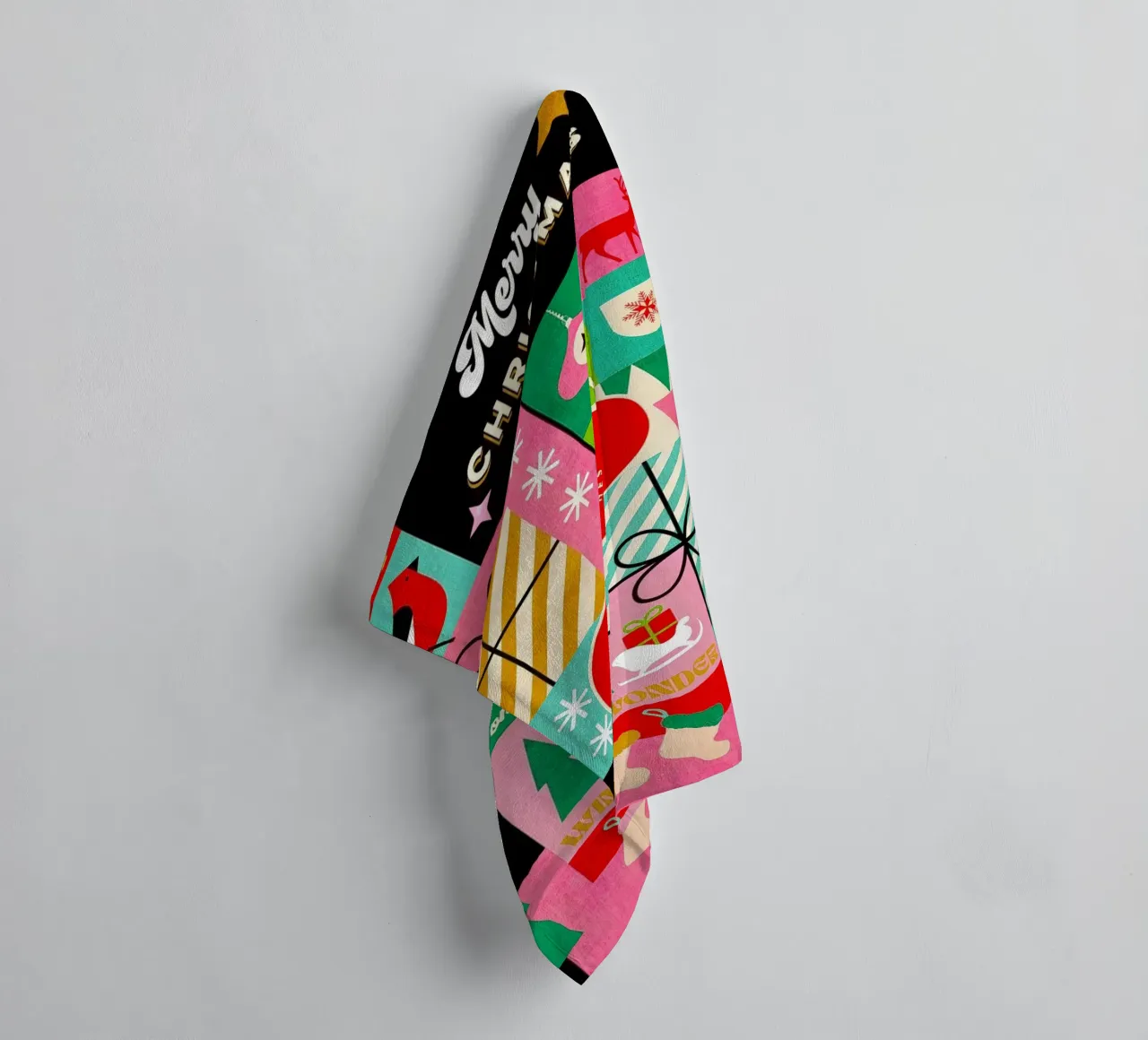 Buon Natale, auguri colorati di buone feste Patchwork asciugamano da bagno da Dominique Vari