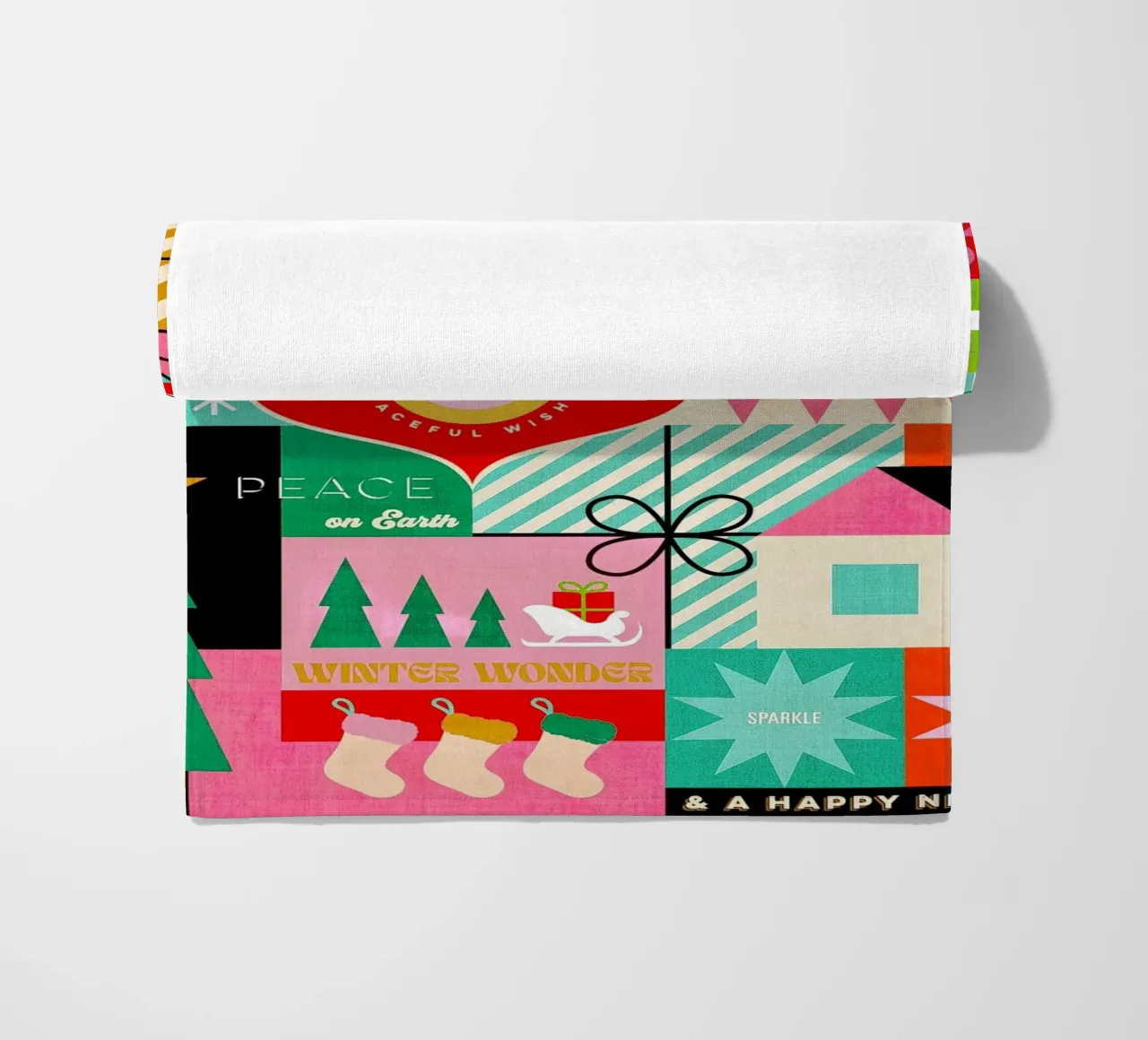 Buon Natale, auguri colorati di buone feste Patchwork telo mare da Dominique Vari