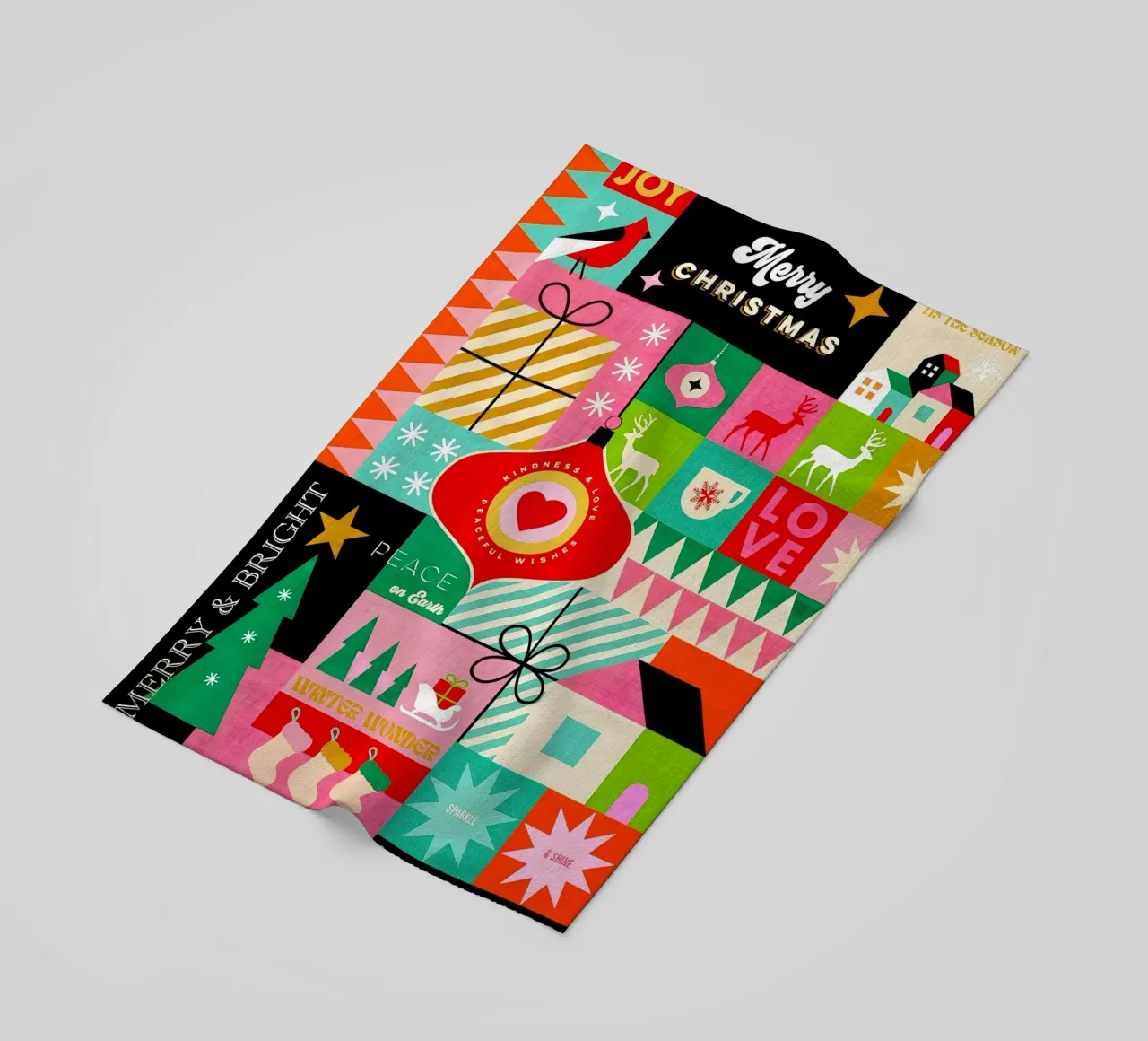Buon Natale, auguri colorati di buone feste Patchwork telo mare da Dominique Vari