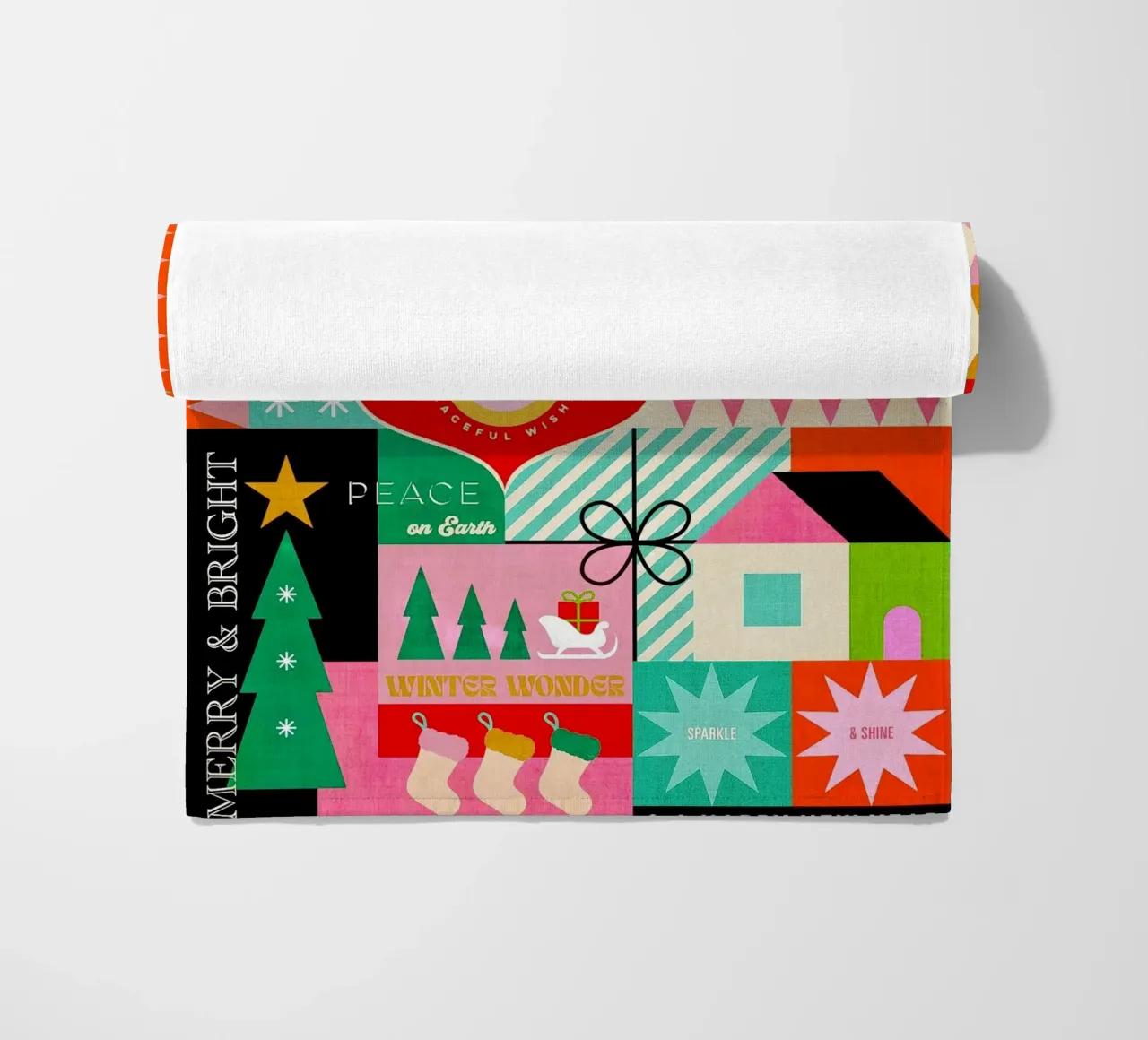 Buon Natale, auguri colorati di buone feste Patchwork telo mare da Dominique Vari