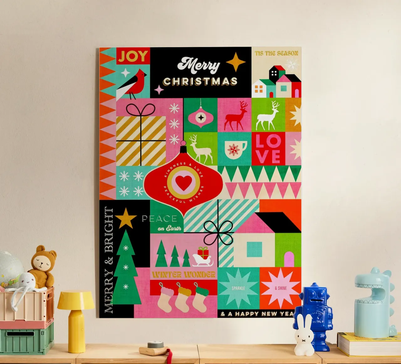 Buon Natale, auguri colorati di buone feste Patchwork plexiglass da Dominique Vari