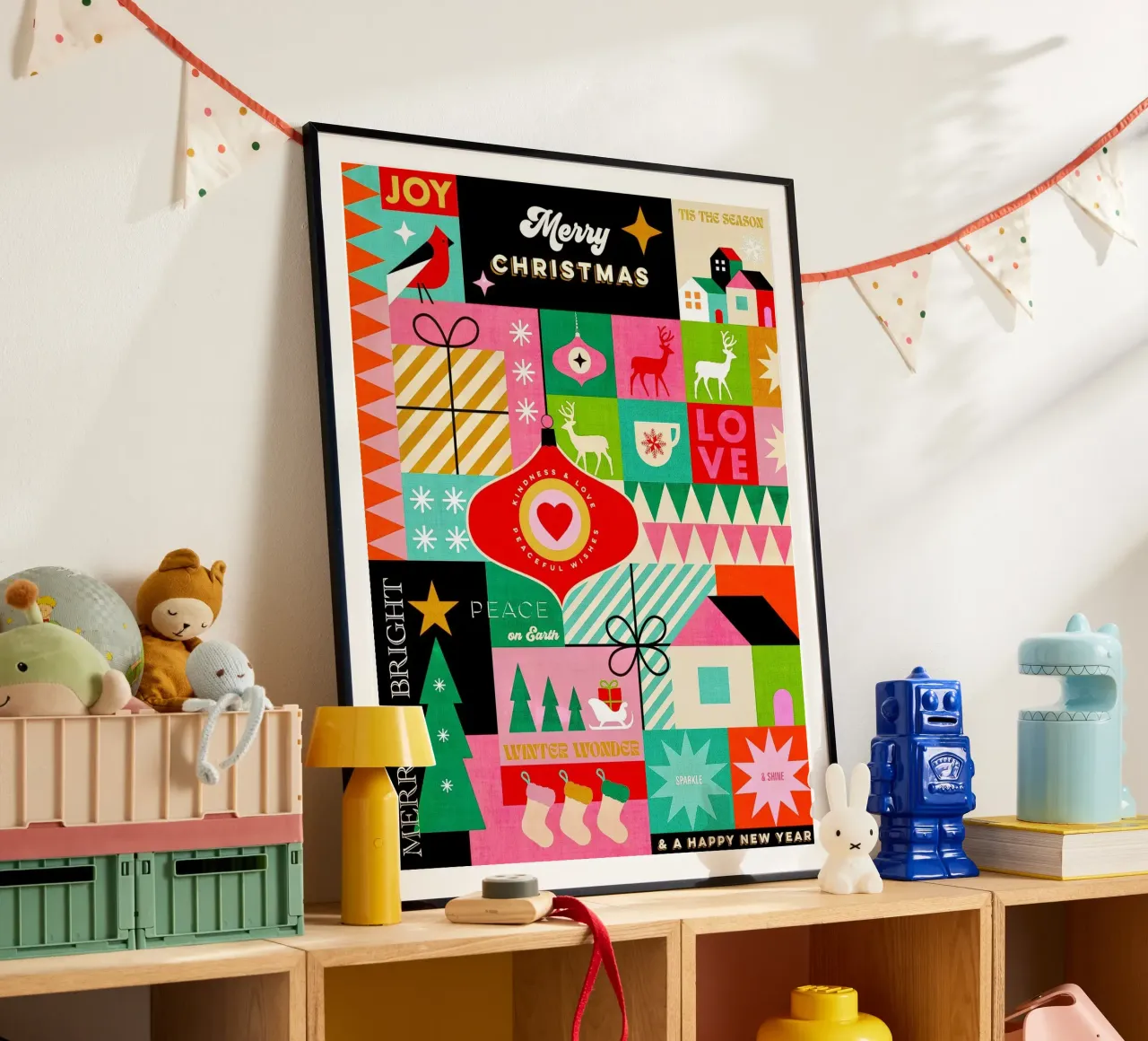 Buon Natale, auguri colorati di buone feste Patchwork carta hahnemühle da Dominique Vari
