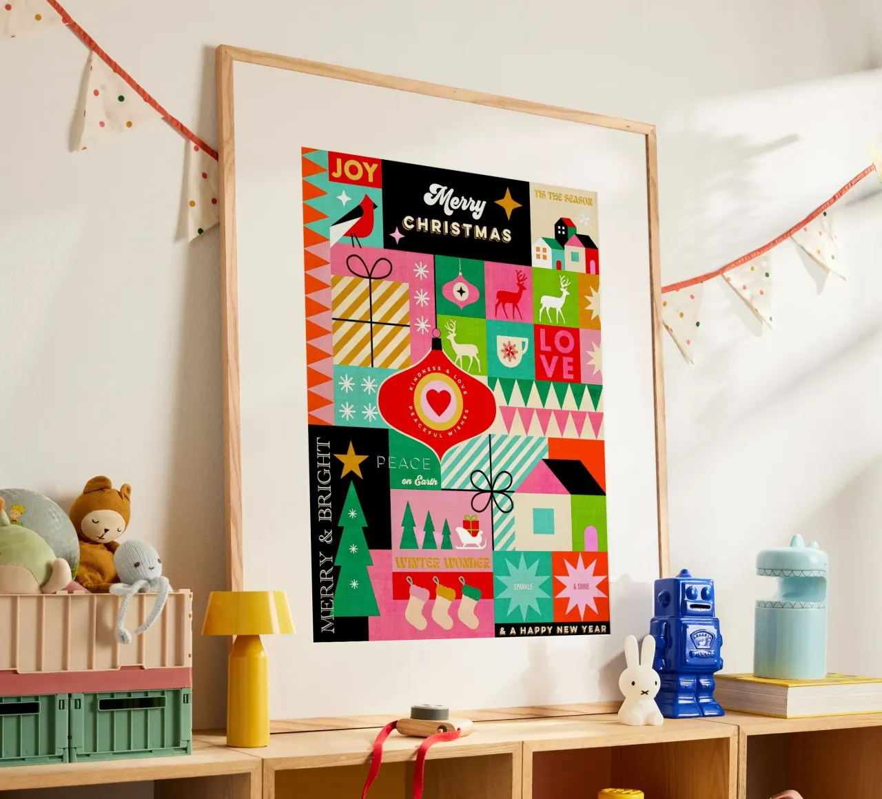 Buon Natale, auguri colorati di buone feste Patchwork carta hahnemühle da Dominique Vari