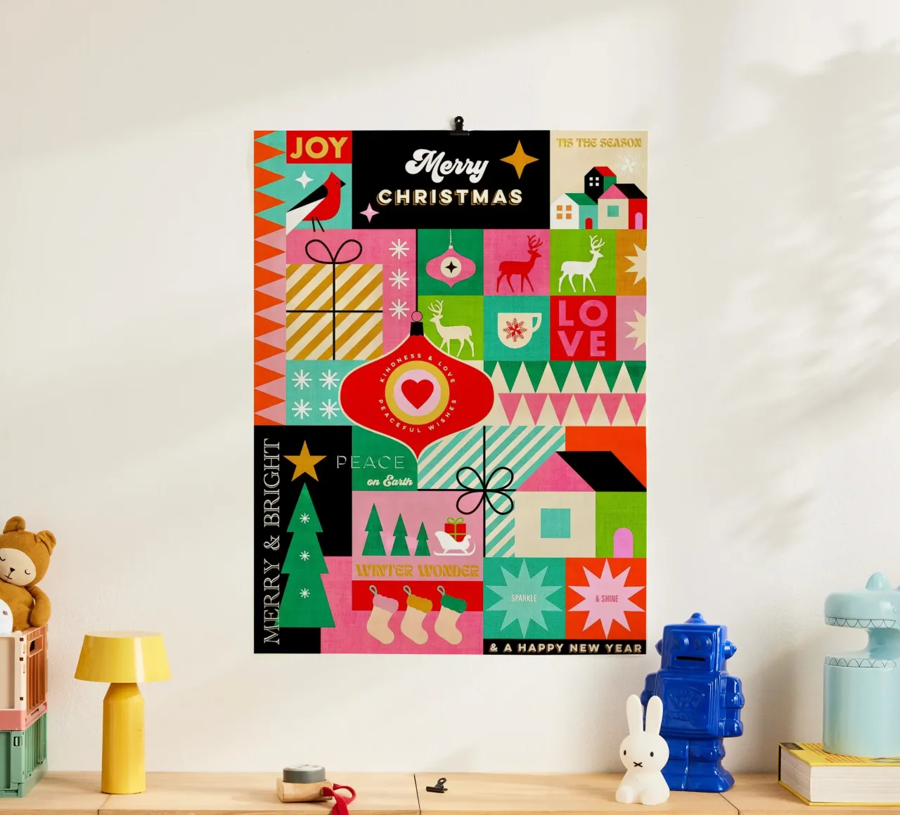Buon Natale, auguri colorati di buone feste Patchwork carta hahnemühle da Dominique Vari