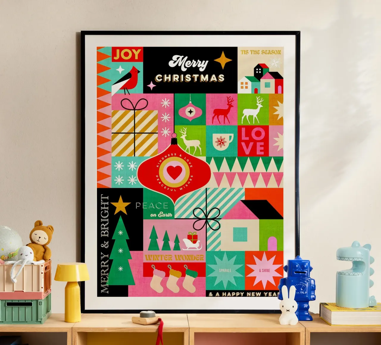 Buon Natale, auguri colorati di buone feste Patchwork carta hahnemühle da Dominique Vari