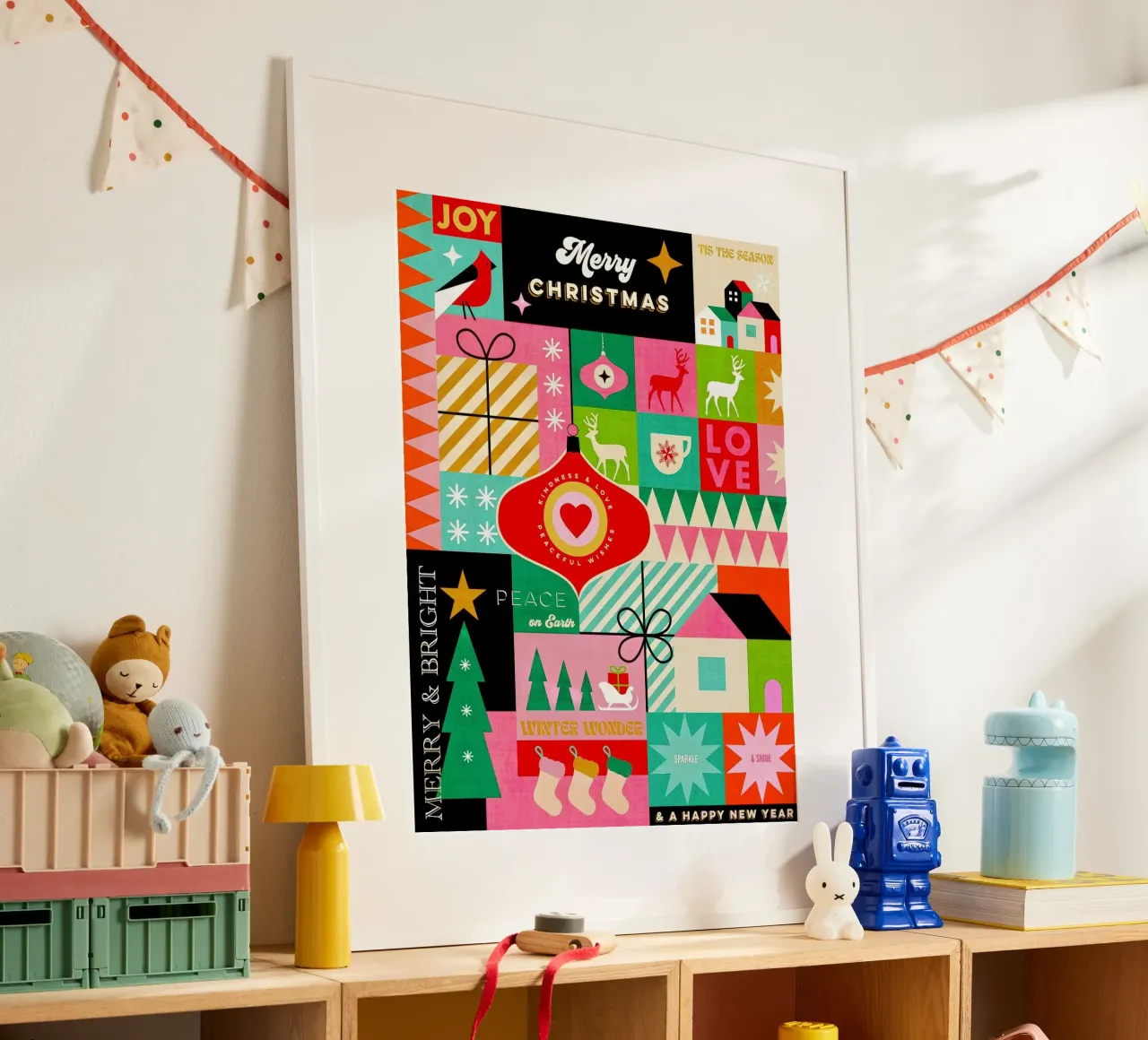 Buon Natale, auguri colorati di buone feste Patchwork carta hahnemühle da Dominique Vari