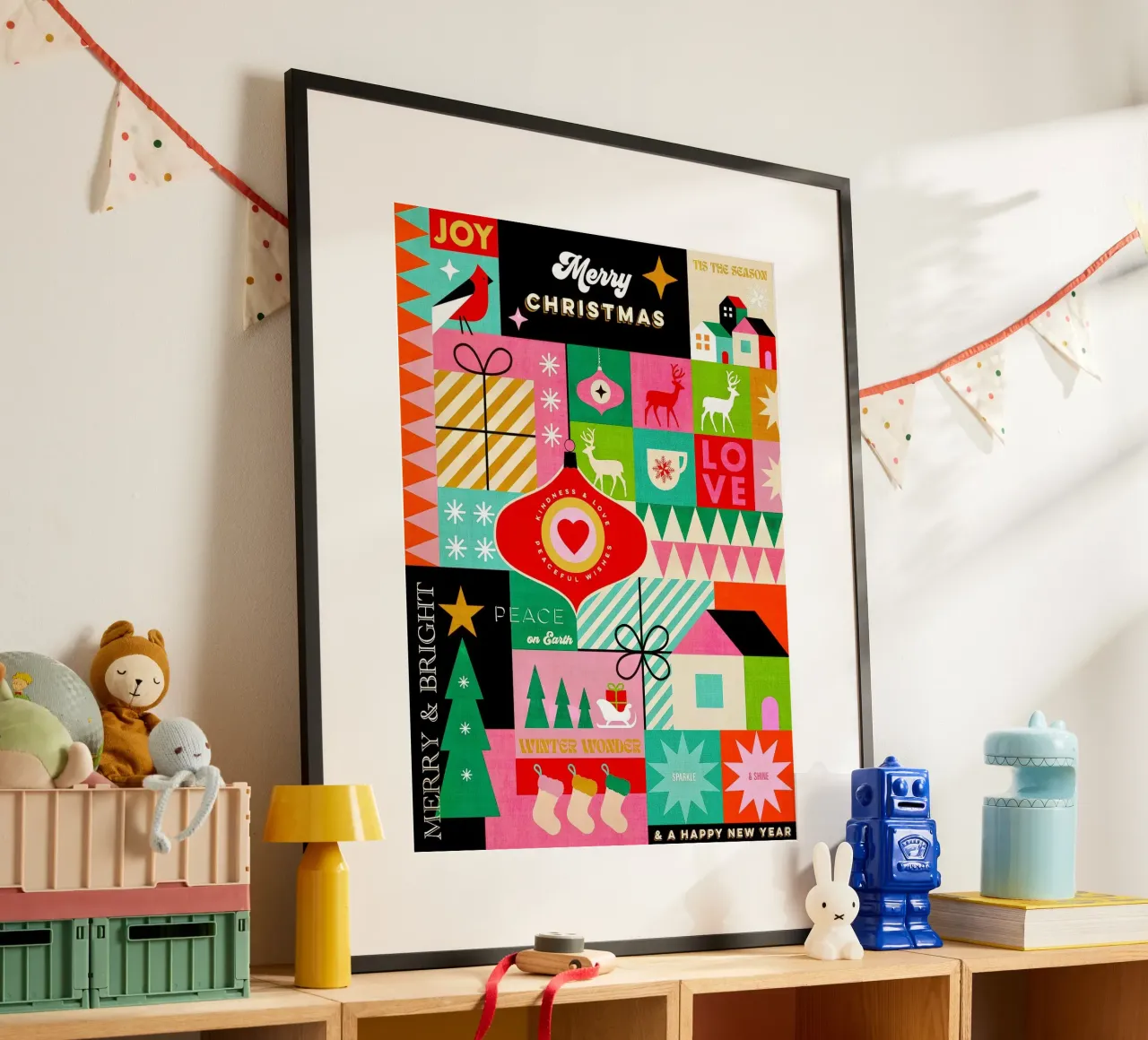 Buon Natale, auguri colorati di buone feste Patchwork carta hahnemühle da Dominique Vari