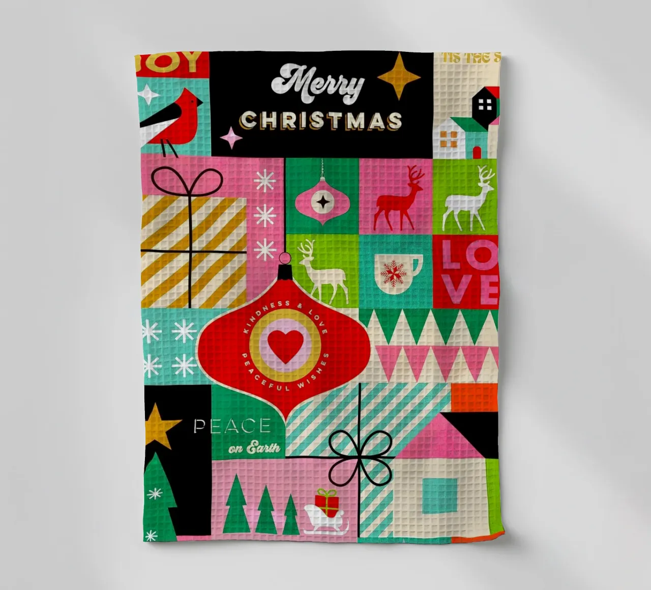 Buon Natale, auguri colorati di buone feste Patchwork canovaccio da cucina da Dominique Vari