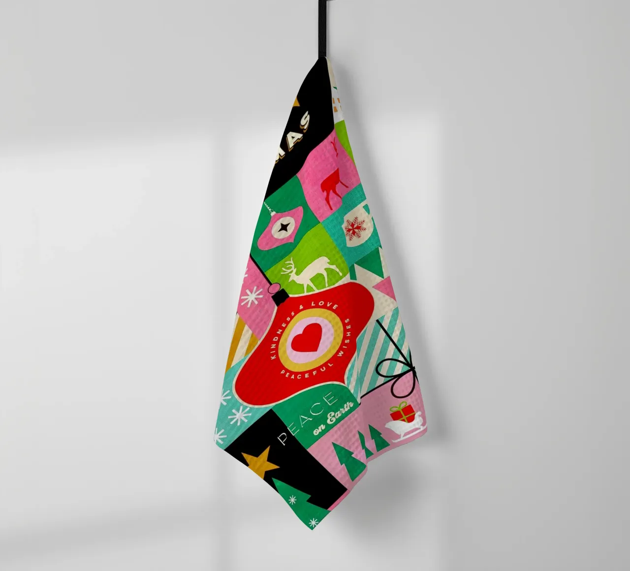 Buon Natale, auguri colorati di buone feste Patchwork canovaccio da cucina da Dominique Vari