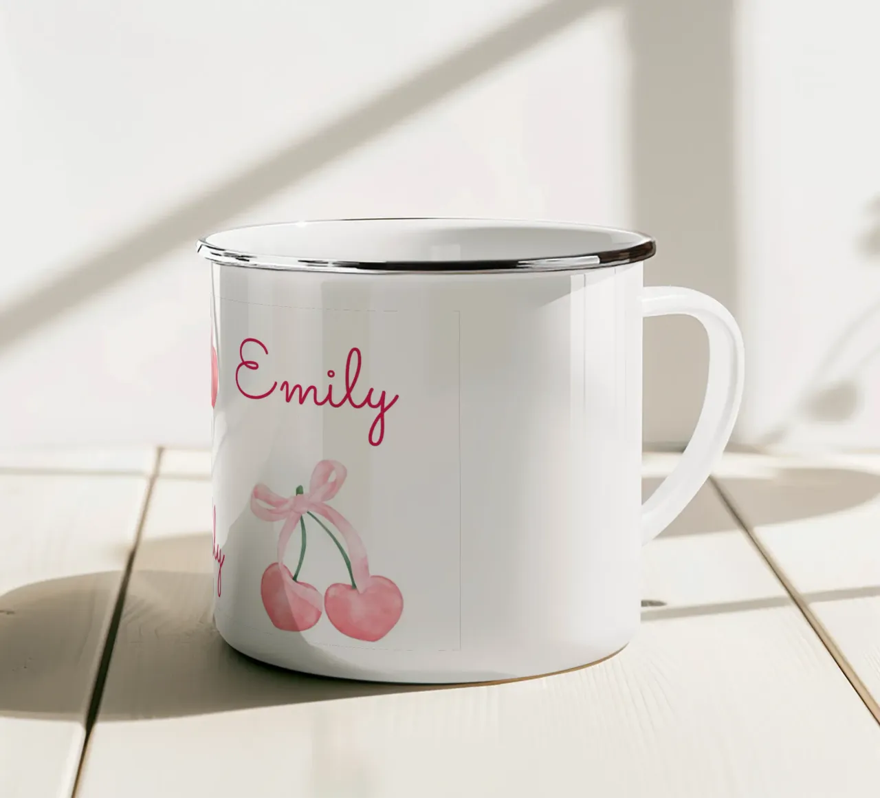 Ciliegia rosa con fiocchi tazza in smalto da IamHomeStudio