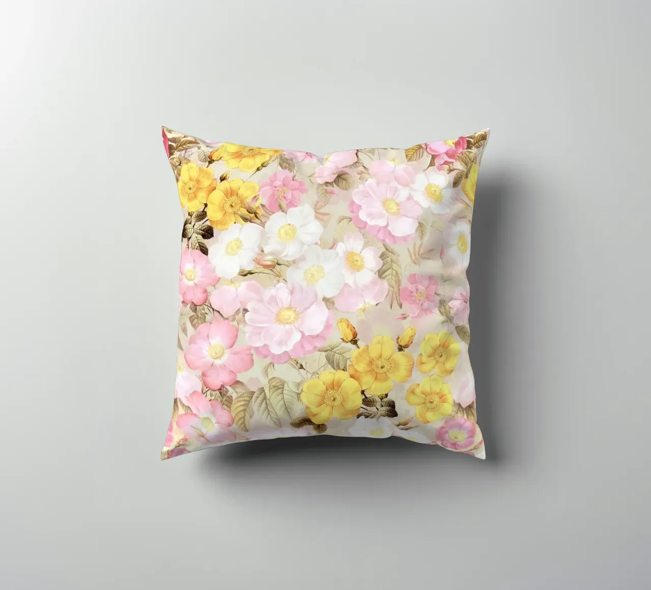 Blush Sunny Redouté Roses Summer Garden decorative cushion by Flower Garden - Uta Naumann