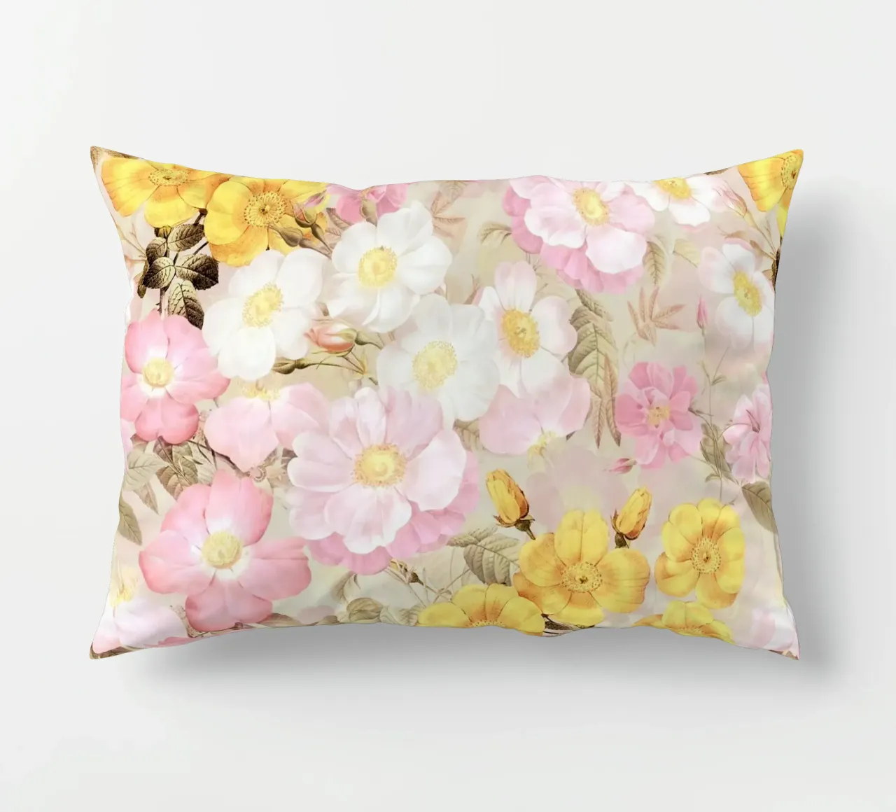 Blush Sunny Redouté Roses Summer Garden decorative cushion by Flower Garden - Uta Naumann