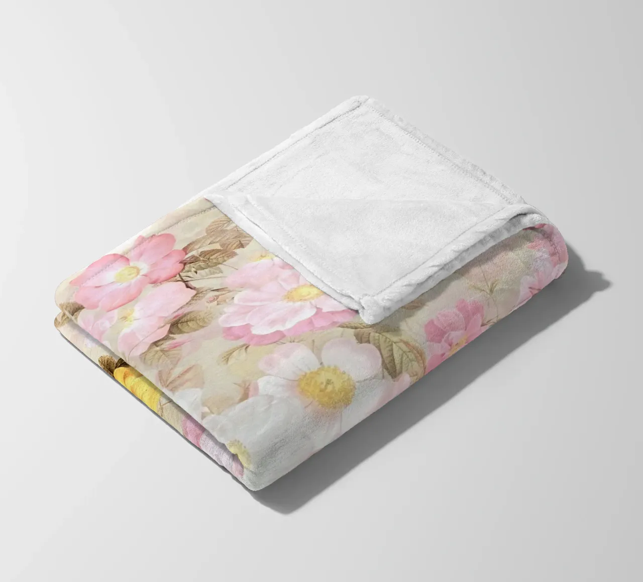Blush Sunny Redouté Roses Summer Garden fleece blanket by Flower Garden - Uta Naumann