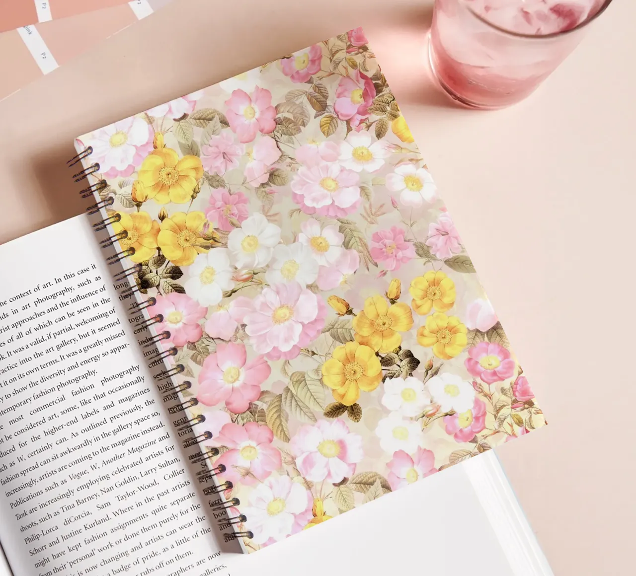 Blush Sunny Redouté Roses Summer Garden spiral notebook by Flower Garden - Uta Naumann