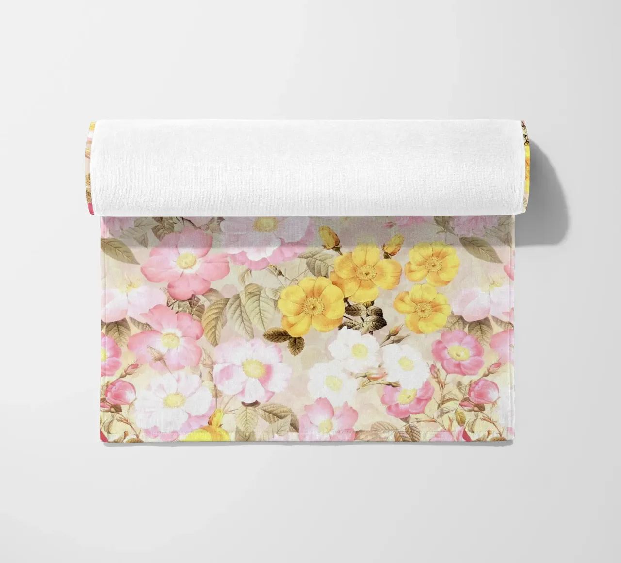 Blush Sunny Redouté Roses Summer Garden beach towel by Flower Garden - Uta Naumann
