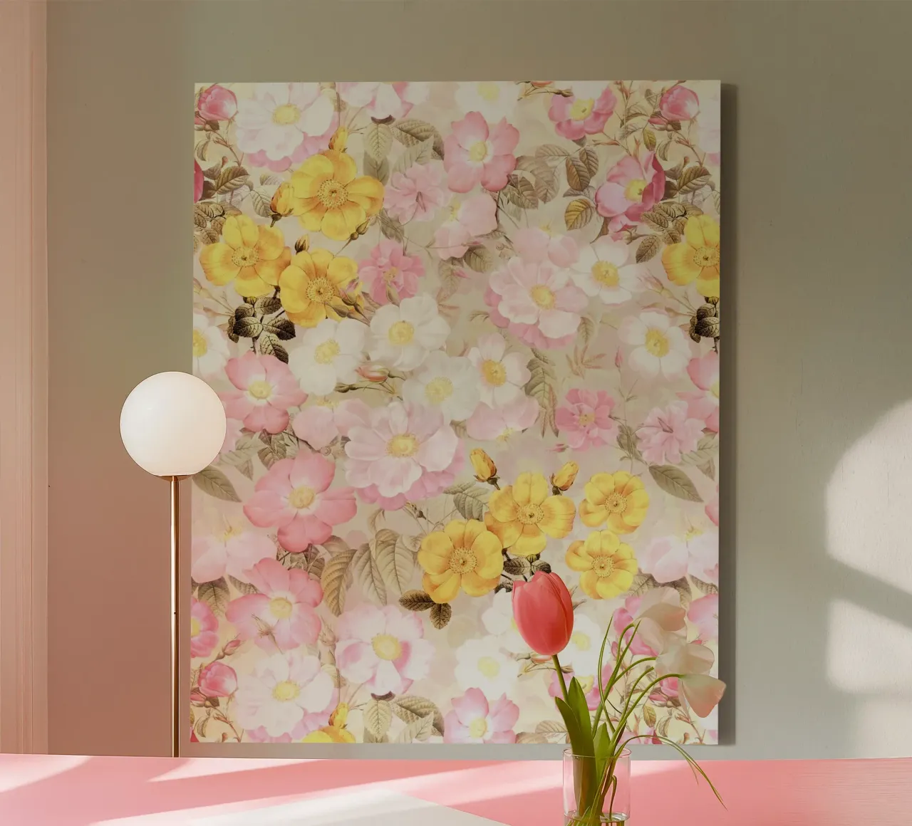 Blush Sunny Redouté Roses Summer Garden canvas by Flower Garden - Uta Naumann