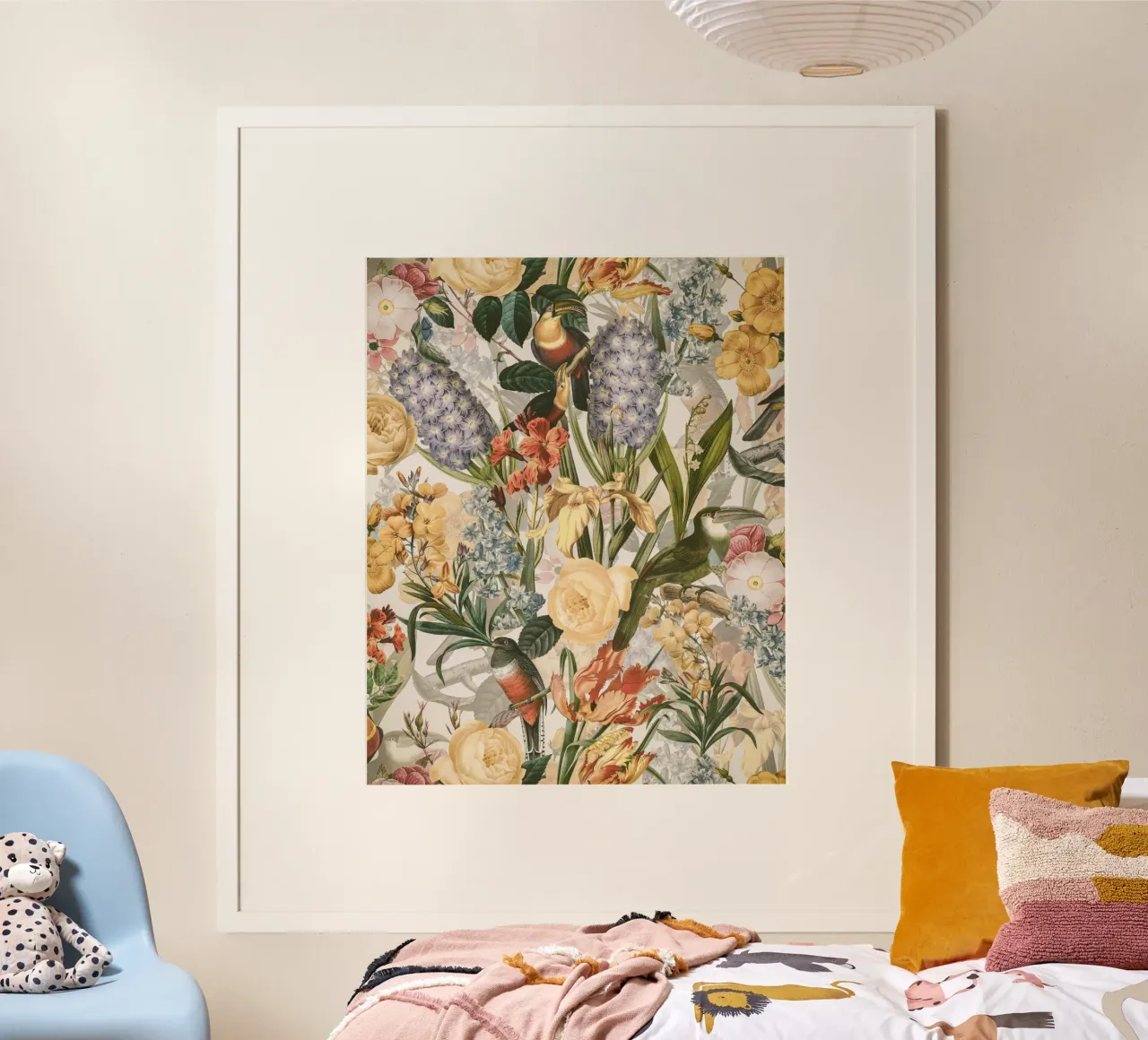 Giardino di fiori estivi esotici e uccelli tropicali poster con telaio in alluminio da Flower Garden - Uta Naumann