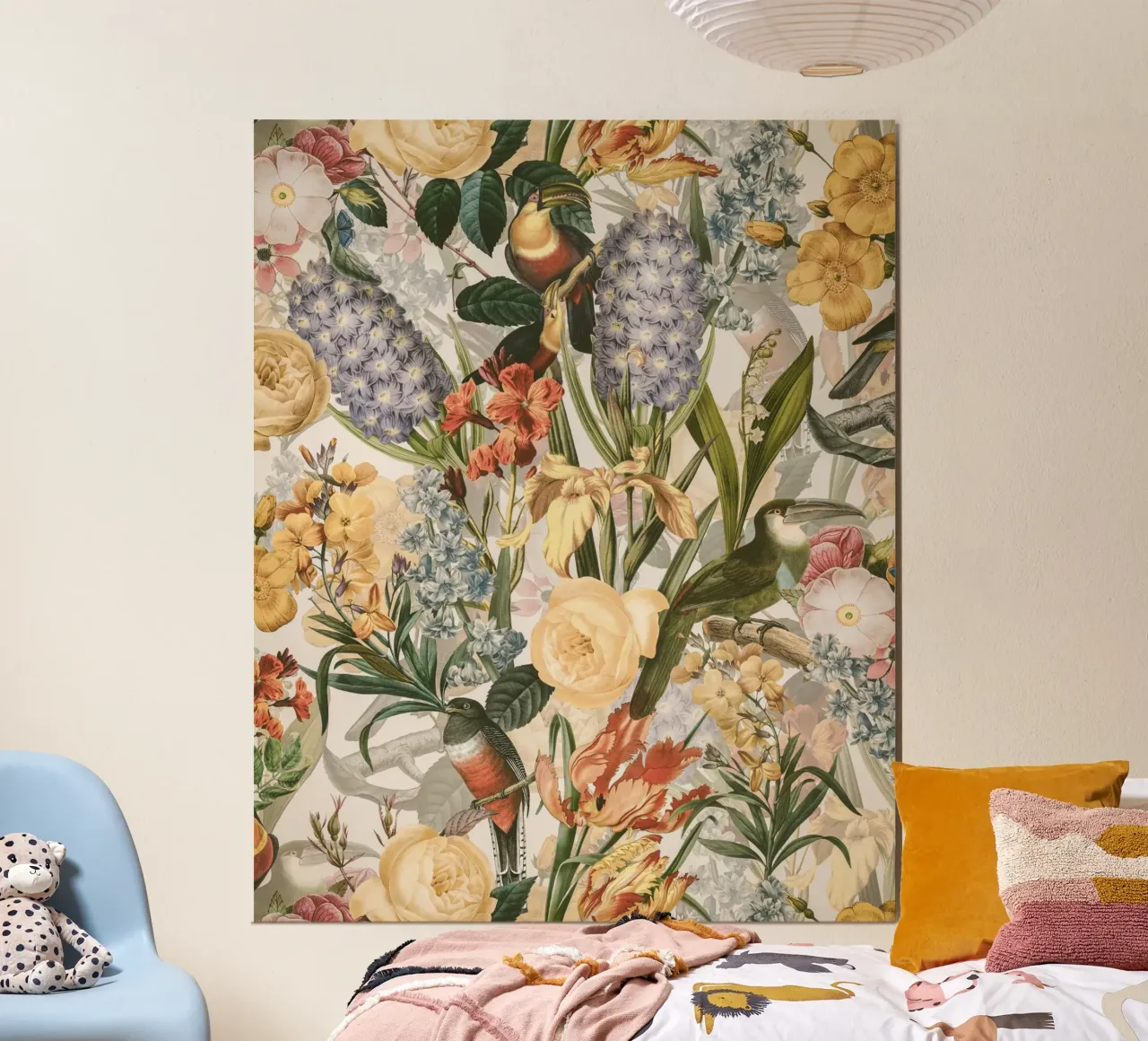 Giardino di fiori estivi esotici e uccelli tropicali poster con telaio in alluminio da Flower Garden - Uta Naumann