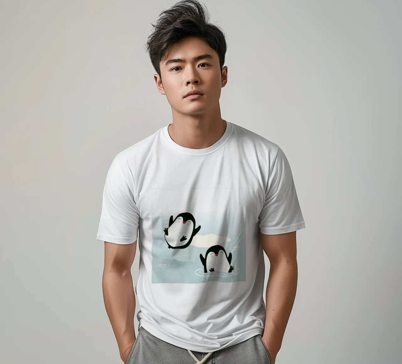 Due pinguini che giocano in acqua t-shirt da namosh