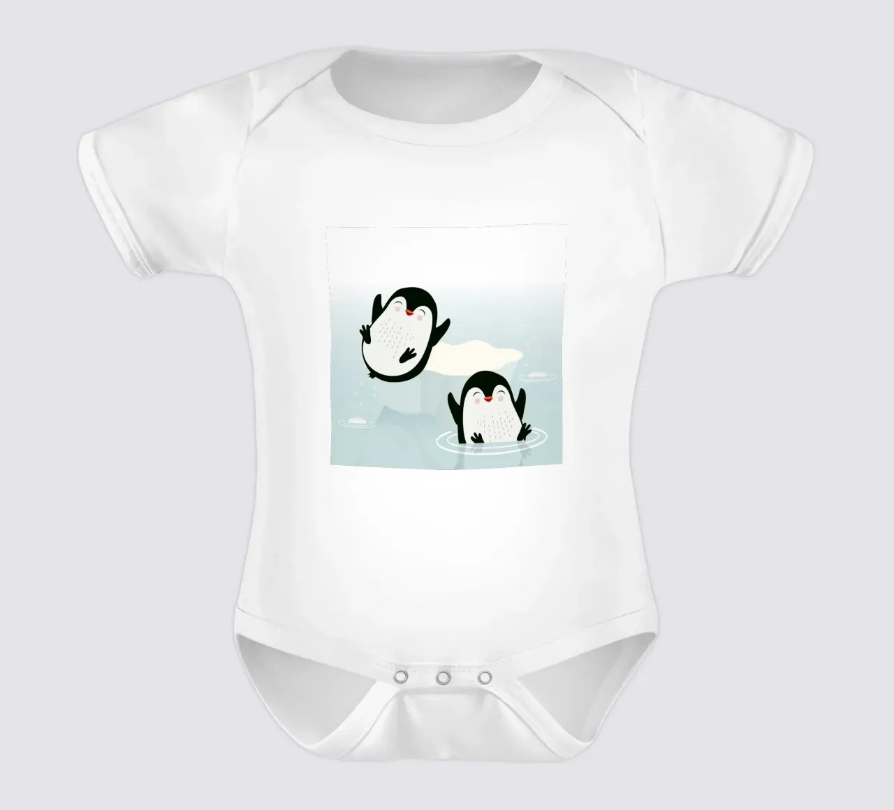 Two penguins playing in the water short-sleeve baby romper by namosh