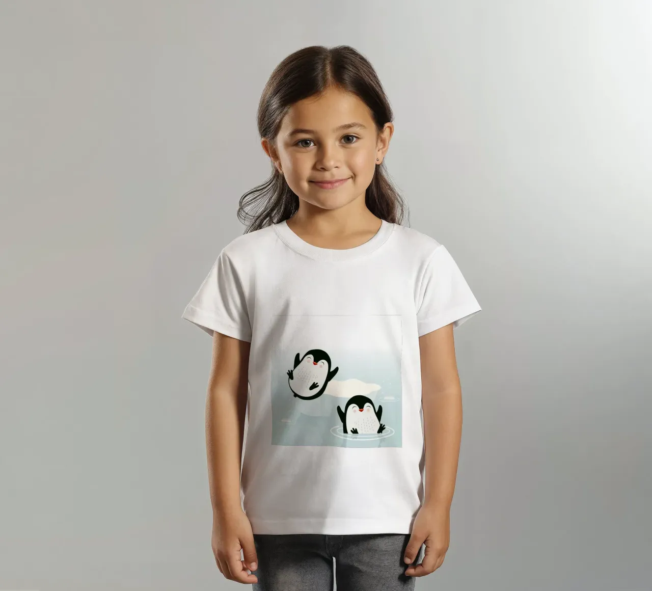 Two penguins playing in the water kids t-shirt by namosh
