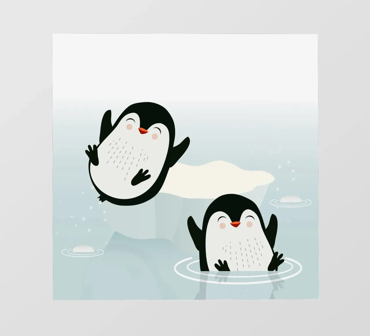 Due pinguini che giocano in acqua telo in pvc da namosh