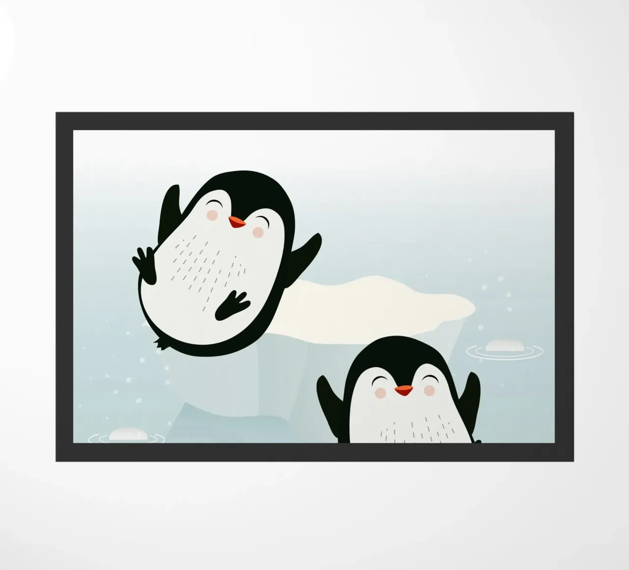 Due pinguini che giocano in acqua zerbino da namosh
