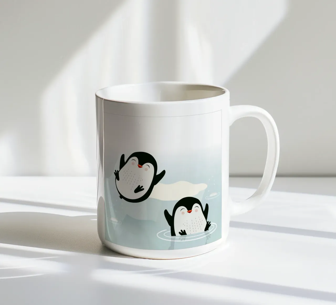 Due pinguini che giocano in acqua tazza in ceramica da namosh