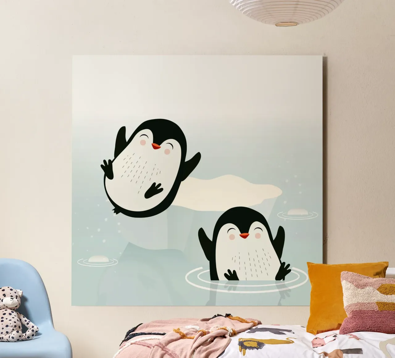 Due pinguini che giocano in acqua alluminio dibond da namosh