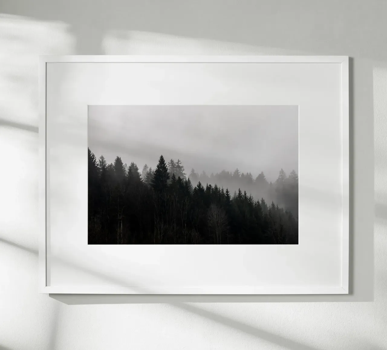Foggy Woods 7 poster with plastic frame by Mareike Böhmer Photography