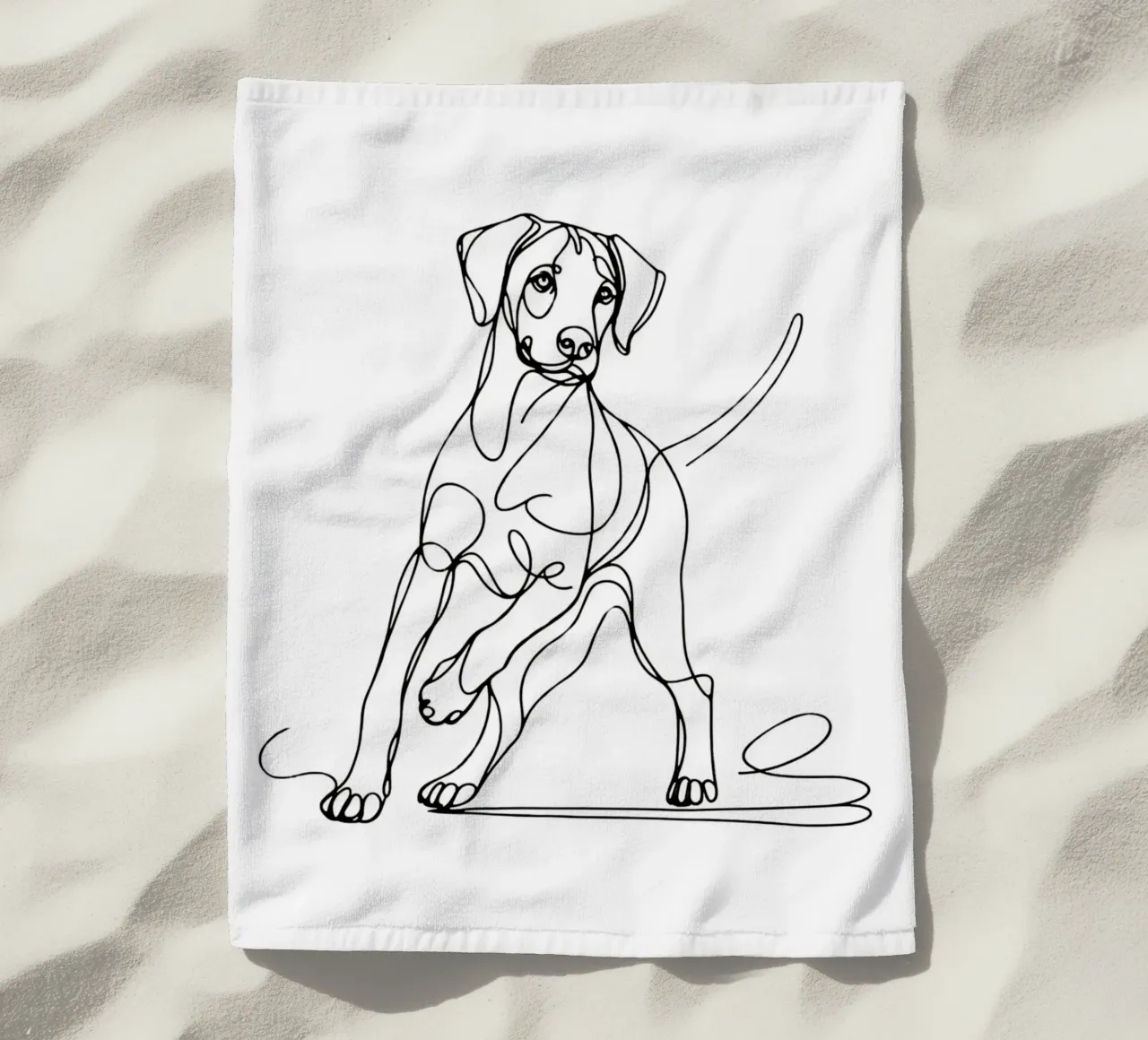 Rhodesian ridgeback Dog Line Art Drawing beach towel by WijdevenDesign