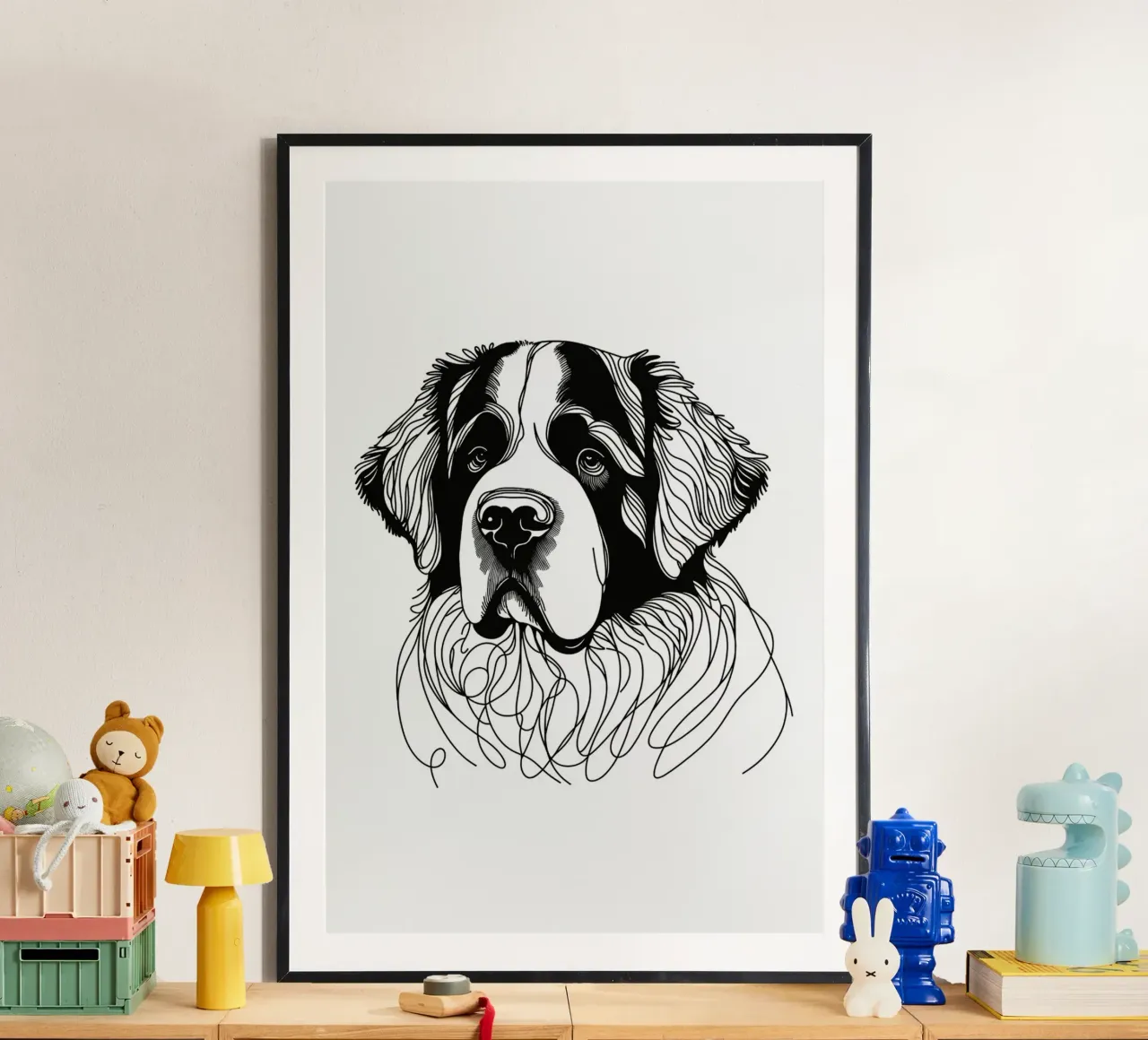 Saint Bernard Dog Line Art Drawing hahnemühle by WijdevenDesign