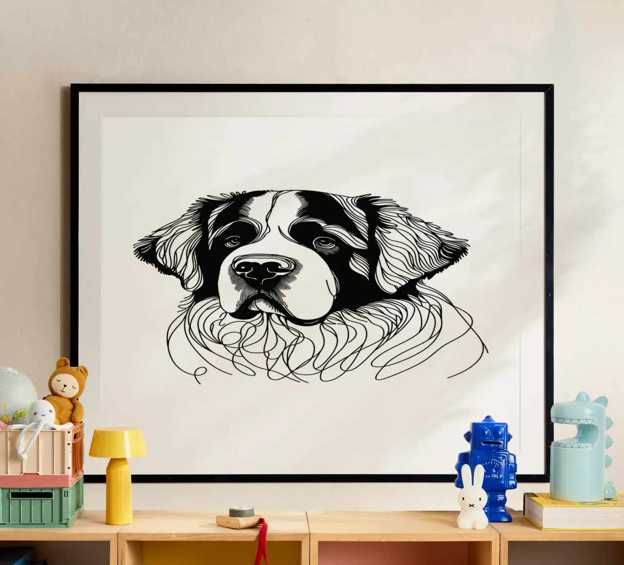 Saint Bernard Dog Line Art Drawing hahnemühle by WijdevenDesign