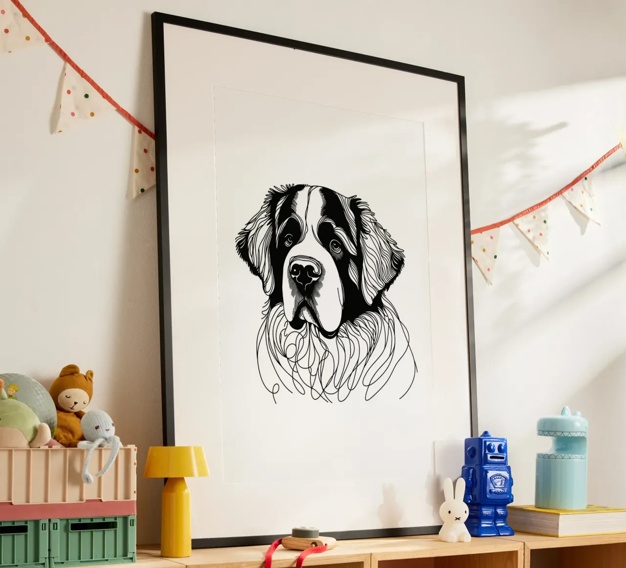 Saint Bernard Dog Line Art Drawing hahnemühle by WijdevenDesign
