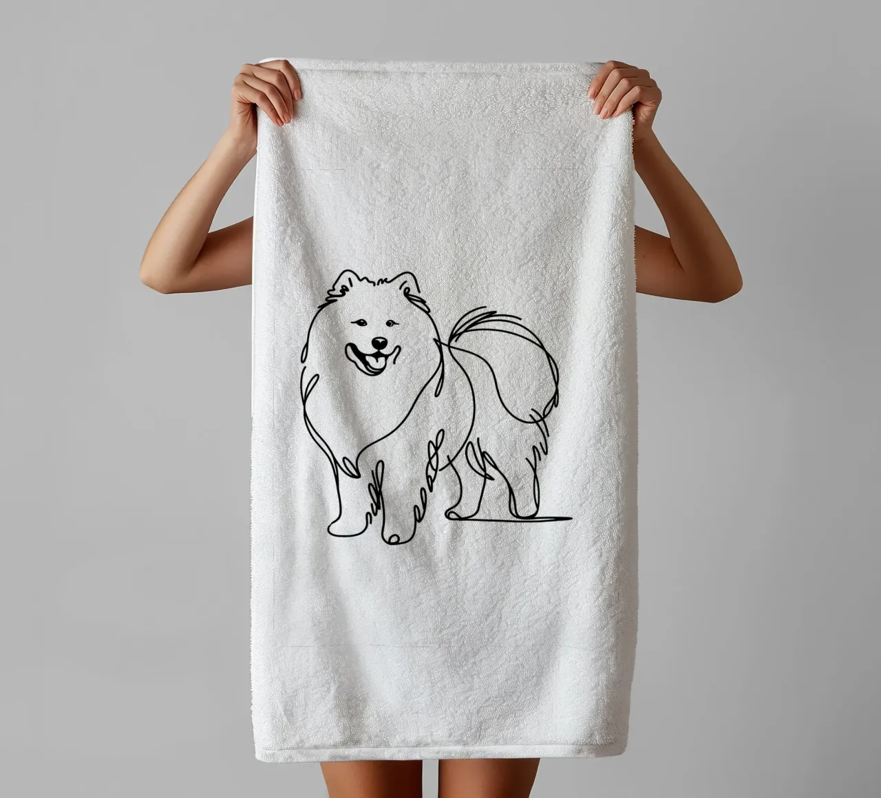 Chien samoyède Dessin au trait serviette de bain de WijdevenDesign