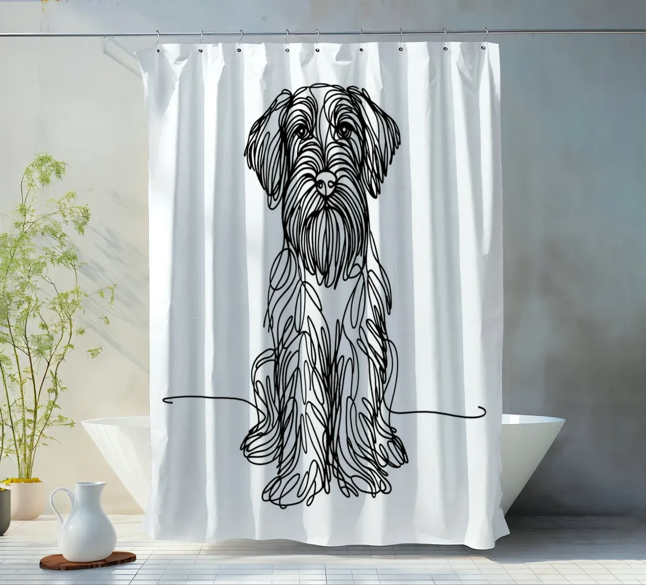 Cane Griffone a pelo corto Disegno artistico lineare tenda da doccia da WijdevenDesign