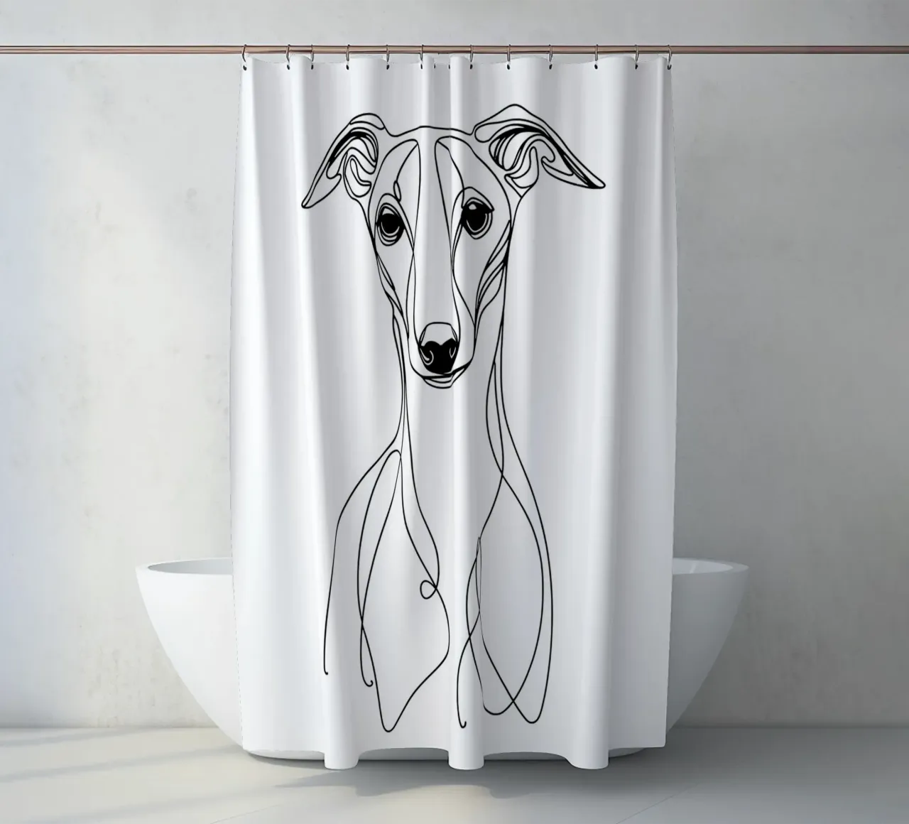 Whippet Dog Line Art Drawing shower curtain by WijdevenDesign