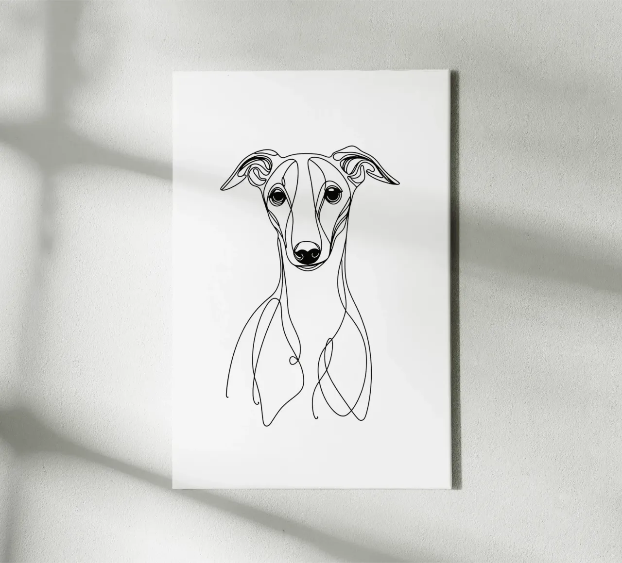 Whippet Dog Line Art Drawing canvas with Floater frame by WijdevenDesign