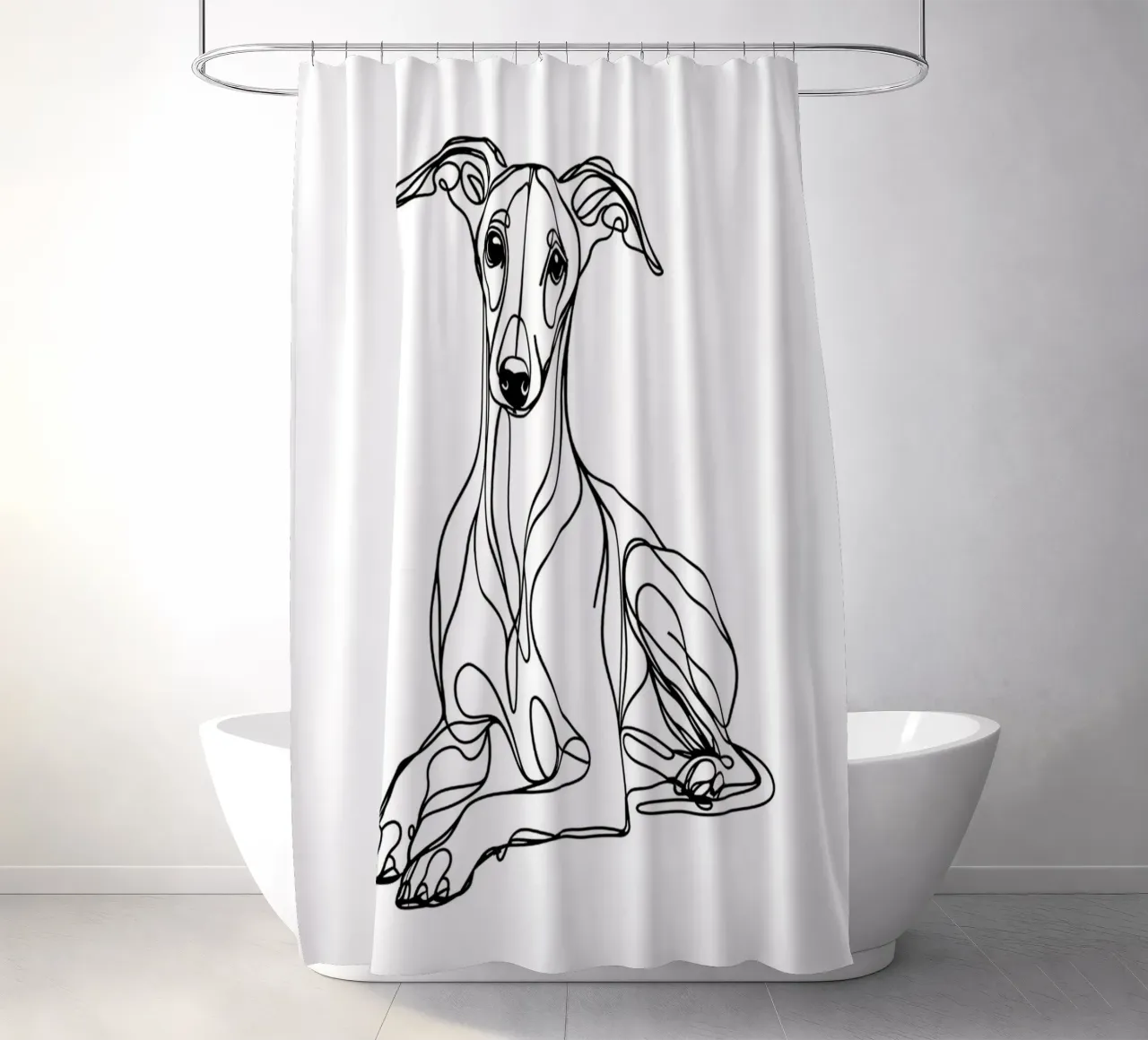 Chien Whippet Dessin au trait rideau de douche de WijdevenDesign