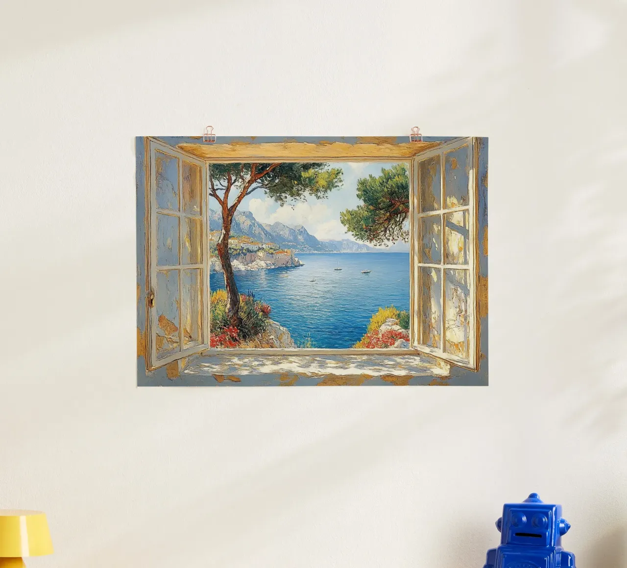 Matisse inspiriert Open Window Poster mit Kunststoffrahmen von Nikis Art Studio