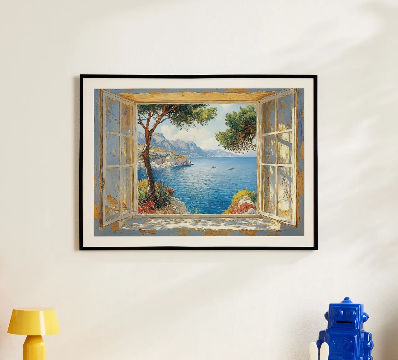 Matisse inspiriert Open Window Poster mit Kunststoffrahmen von Nikis Art Studio
