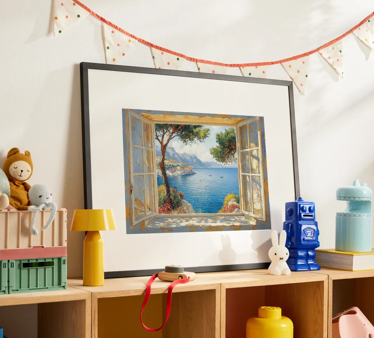 Matisse inspiriert Open Window Poster mit Kunststoffrahmen von Nikis Art Studio