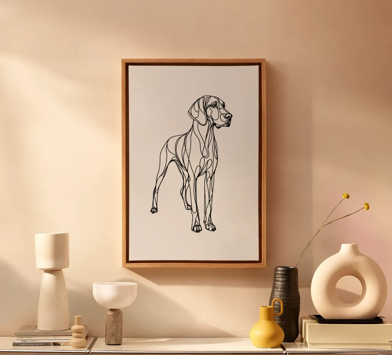 Disegno artistico lineare del cane Vizsla tela con Cornice a cassetta da WijdevenDesign