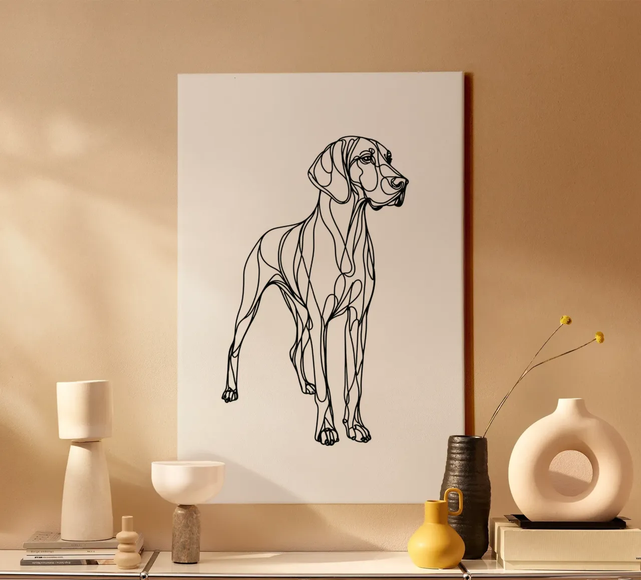 Disegno artistico lineare del cane Vizsla tela con Cornice a cassetta da WijdevenDesign