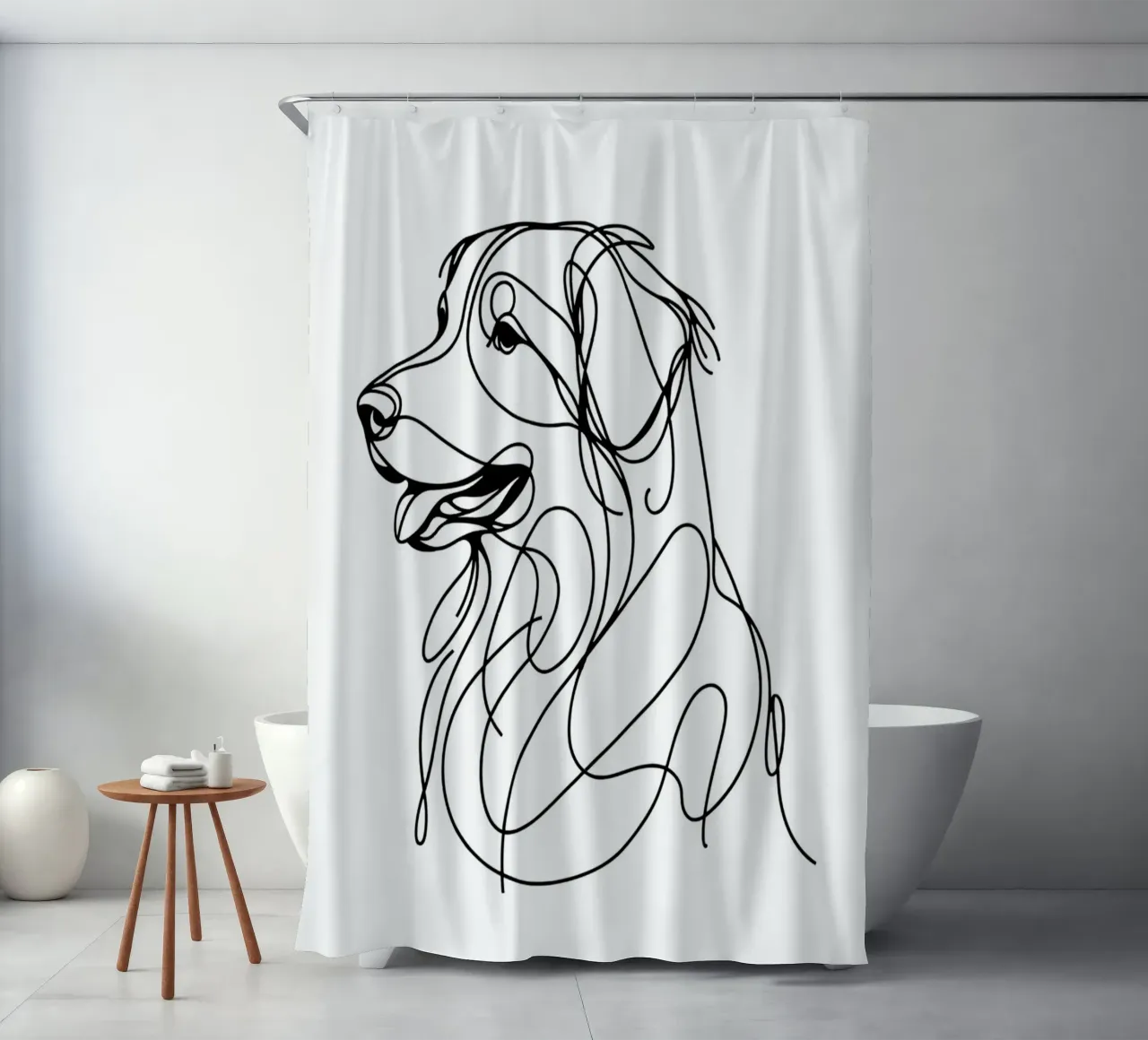 Nova Scotia Duck Tolling Retriever Dog Line Art Drawing shower curtain by WijdevenDesign
