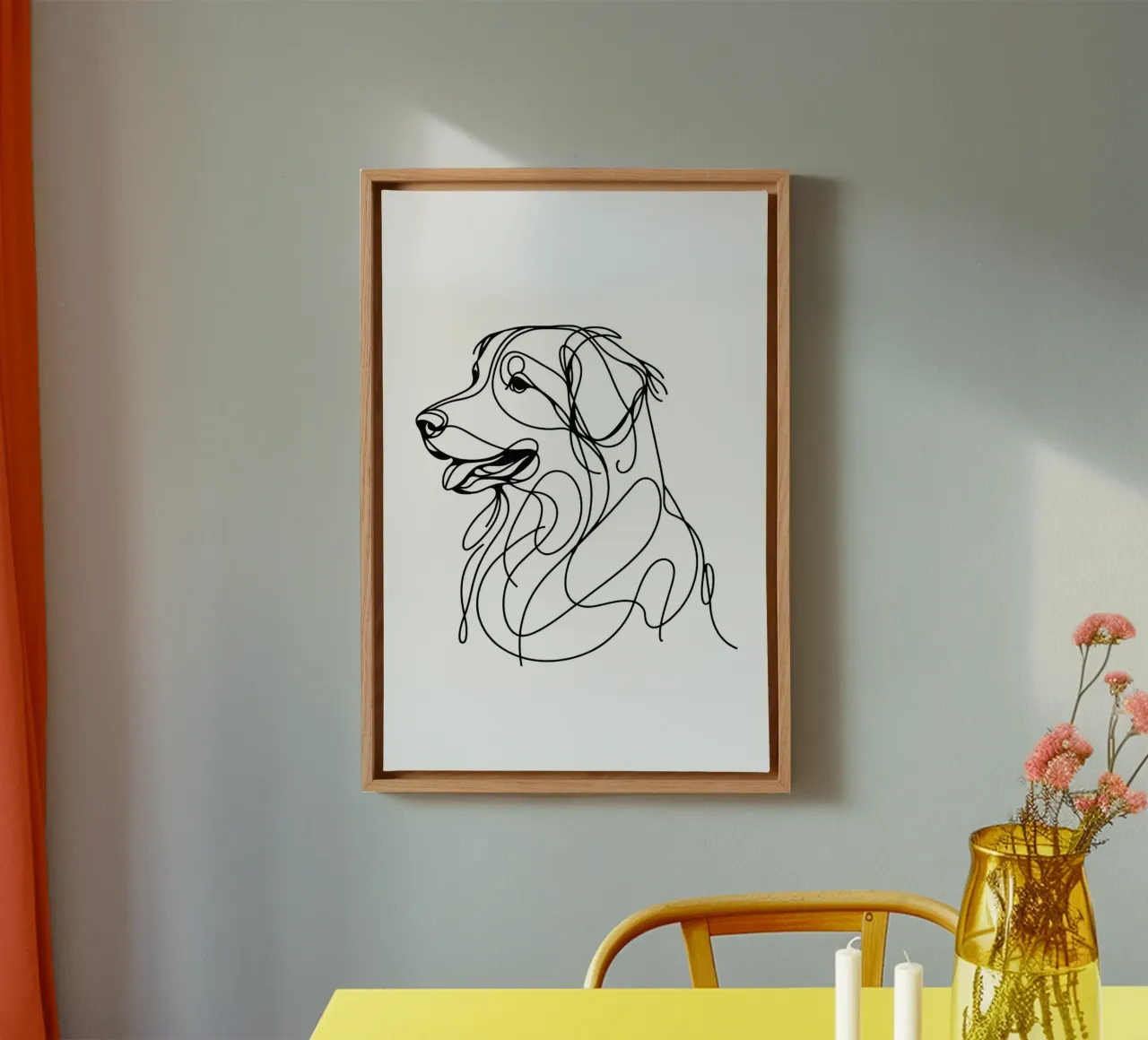 Nova Scotia Duck Tolling Retriever Dog Line Art Drawing canvas with Floater frame by WijdevenDesign